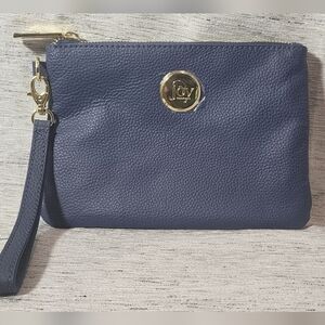 Joy Mangano 8 x 6 Navy Blue Leather Wristlet